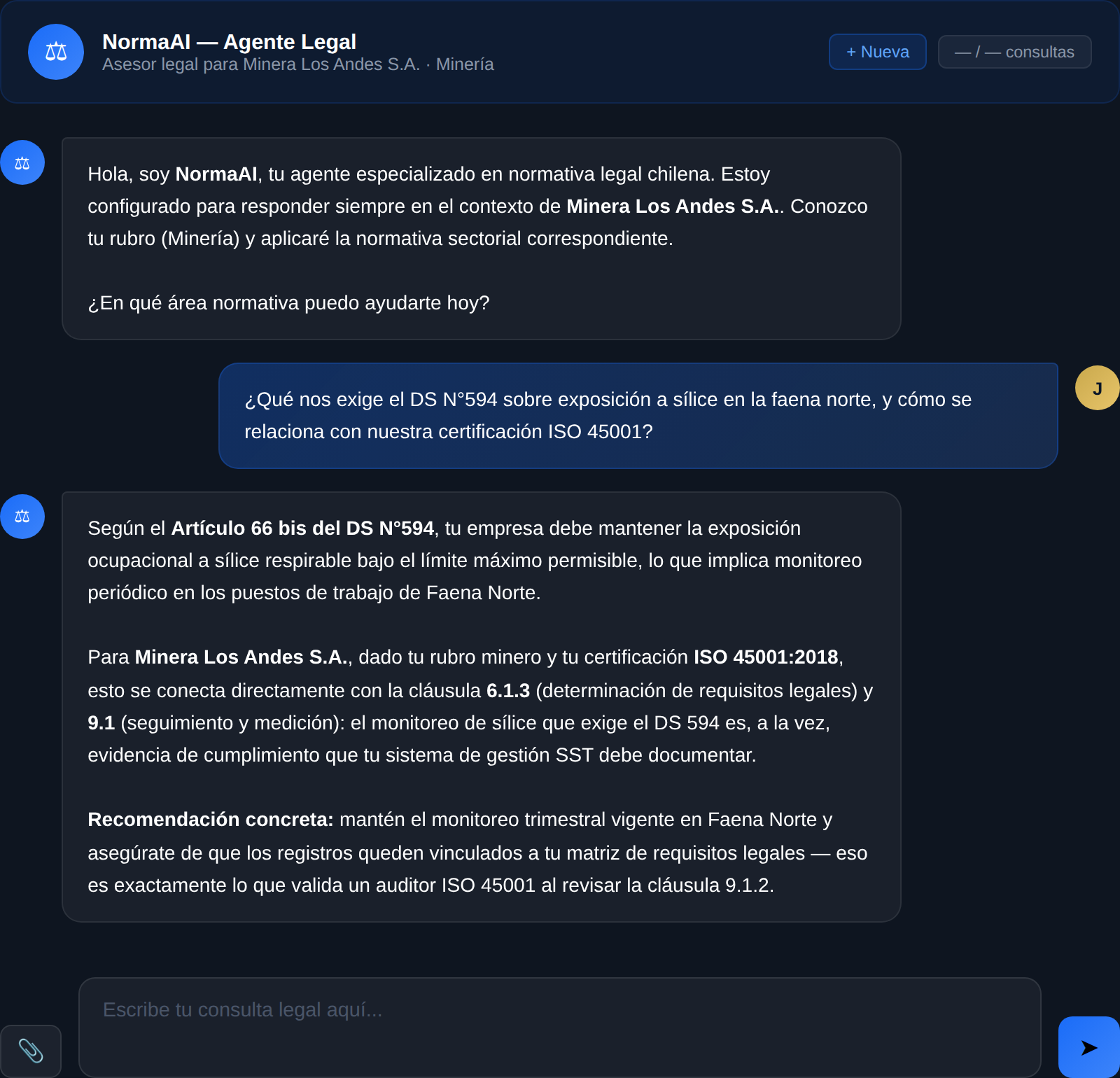 Chat con Norma sobre exposición a sílice y DS N°594